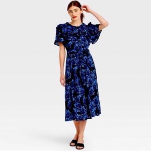 Who What Wear Target size L Black+ Blue floral dress Rayon/cotton blend.